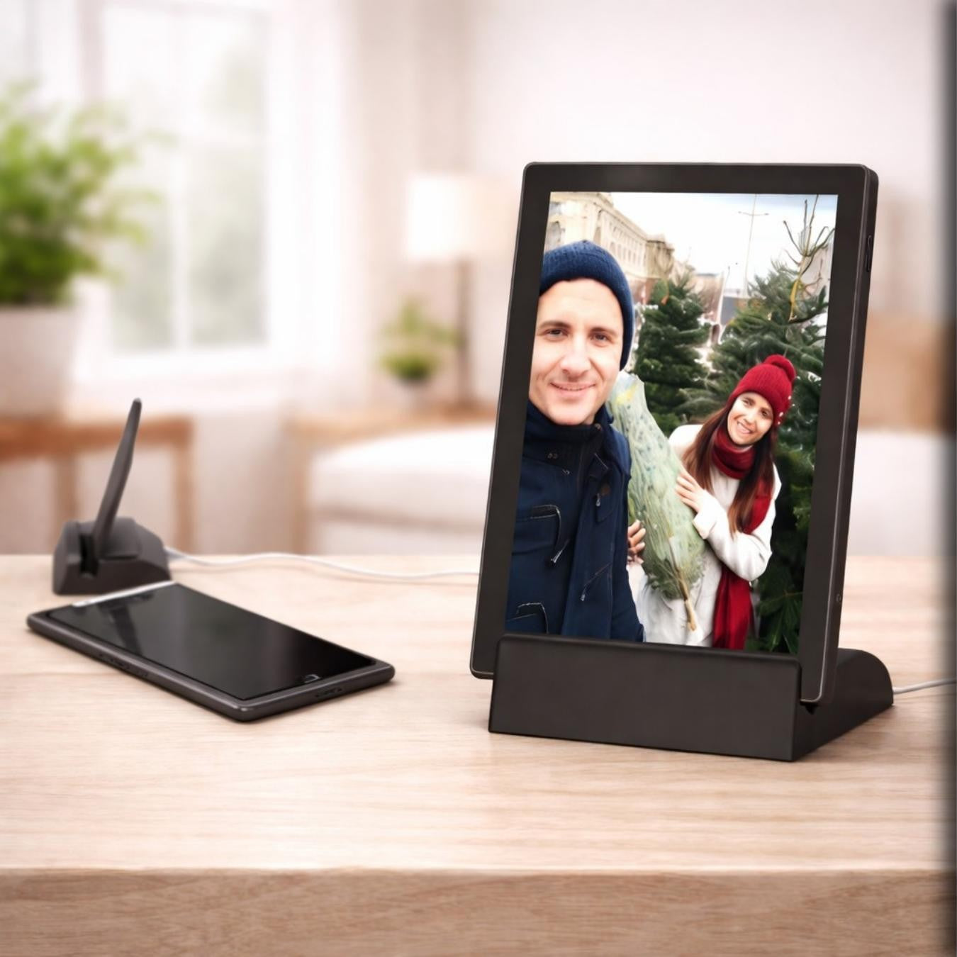 Set of 2 digital picture frames on desk