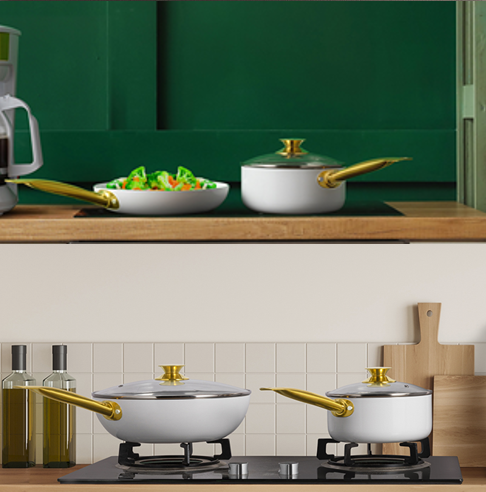 WHITE & GOLD COOKWARE