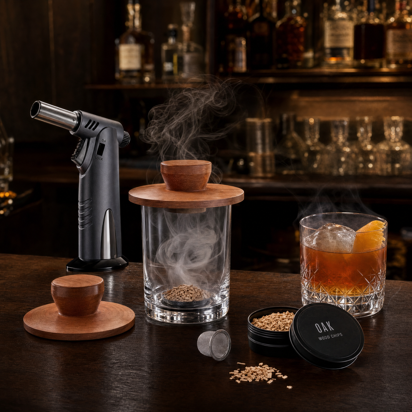 Smoked cocktail kit on home bar