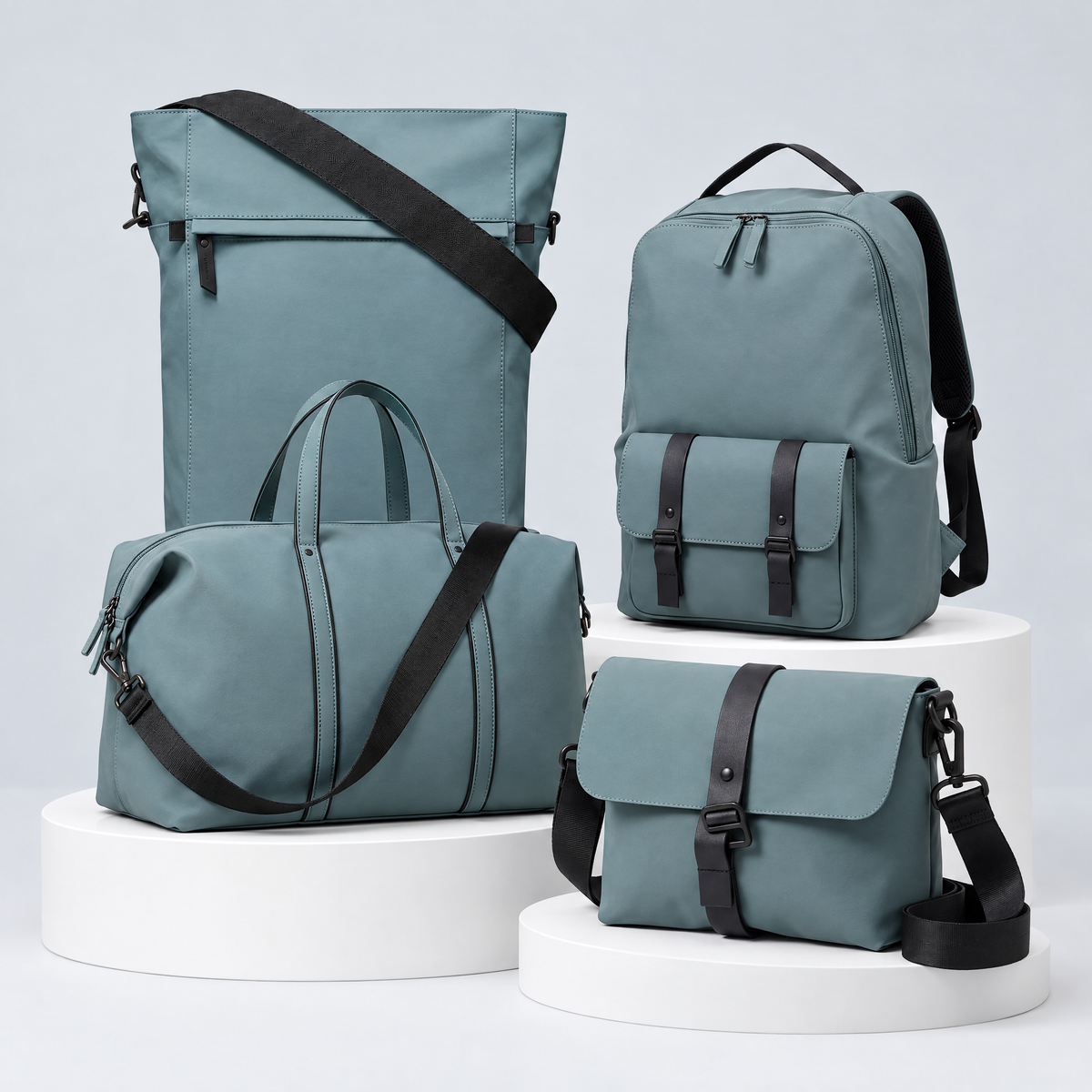 AJ Skye slate blue tote/backpack, backpack, duffel and crossbody