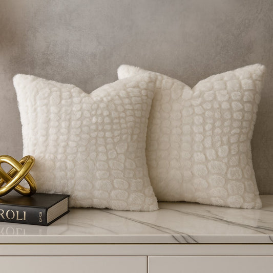 2pk Faux Fur Décor Pillow Set — Gator Jacquard — Badgley Mischka New York bedding