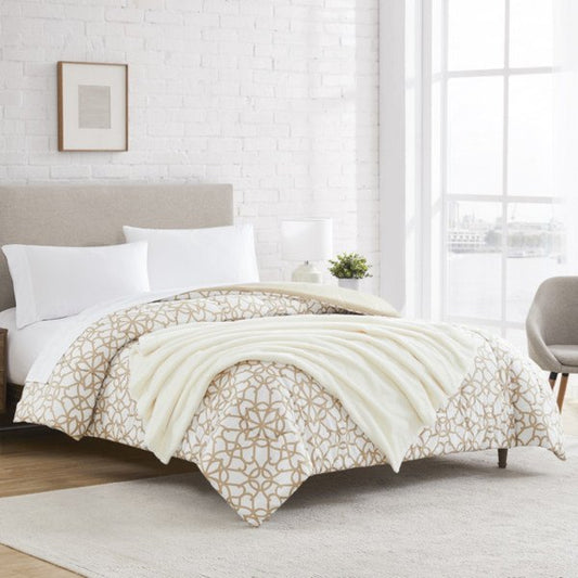 The Ultimate Luxury Bedding — White/Tan with Cream Throw — Badgley Mischka New York bedding