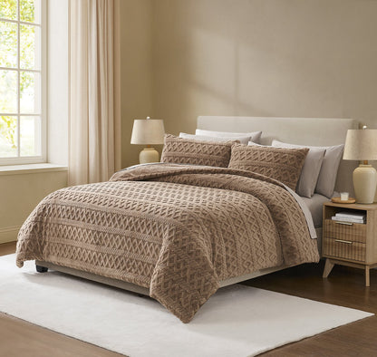 Luxurious in Layers — Sherpa with Tan Throw — Badgley Mischka New York bedding