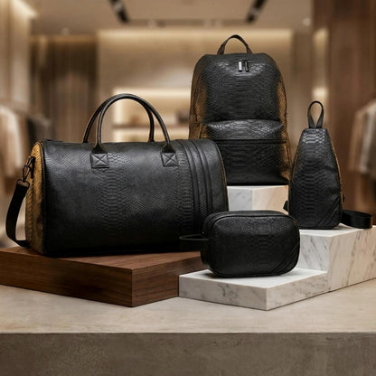 Croc Star - matte black vegan croc leather travel set