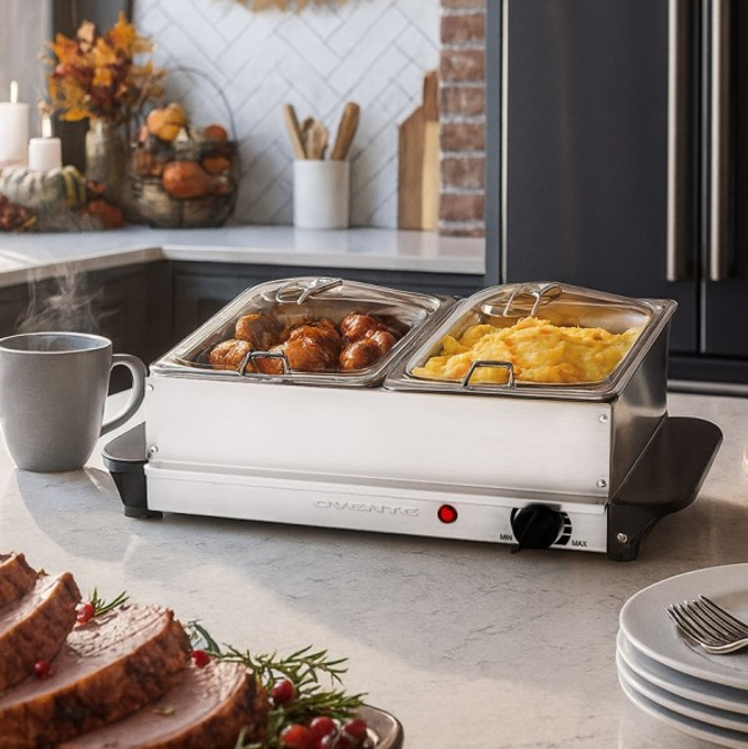 3 QUART DUAL BUFFET SERVER & FOOD WARMER