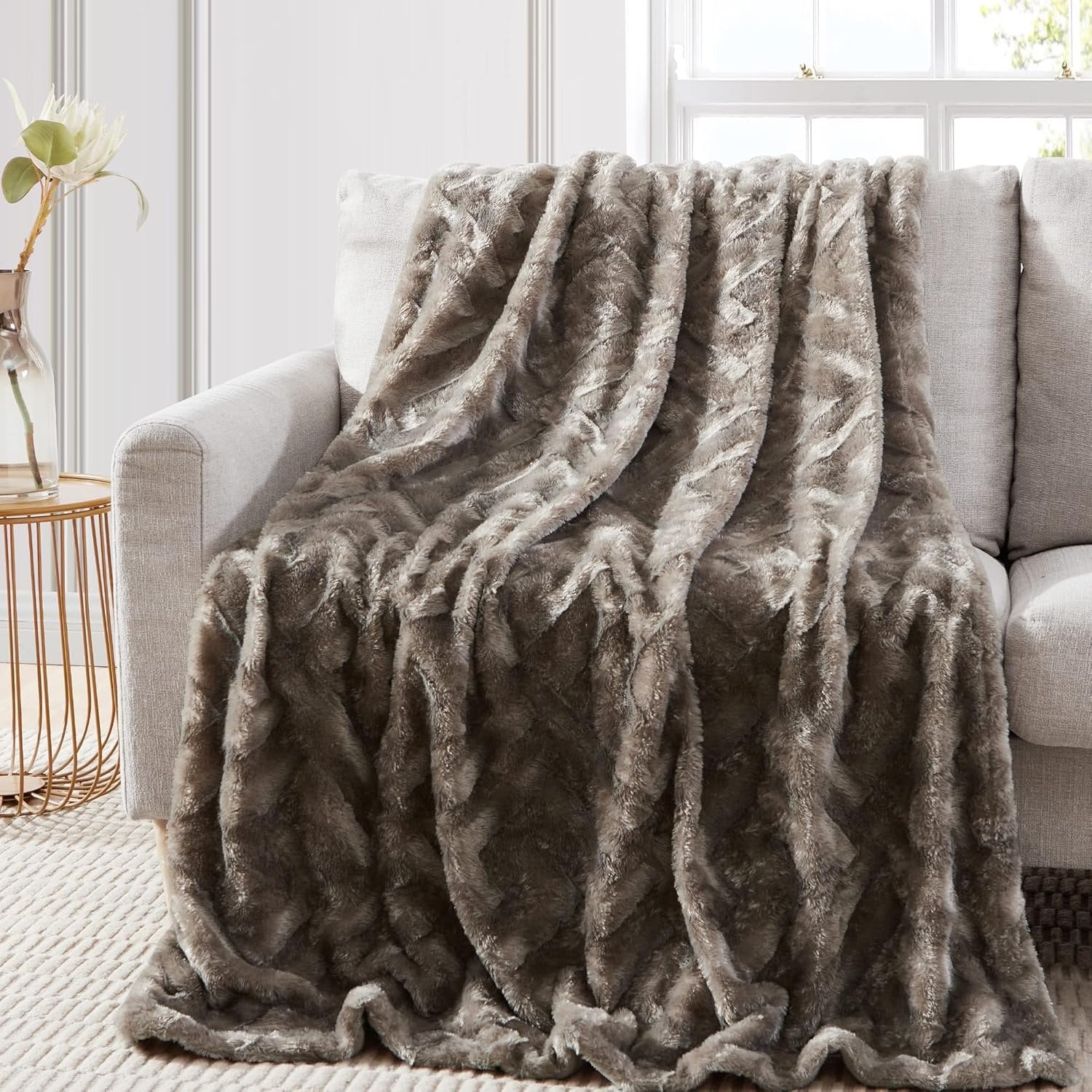 Luxury Faux Fur Geo Jacquard Throw — Badgley Mischka New York bedding