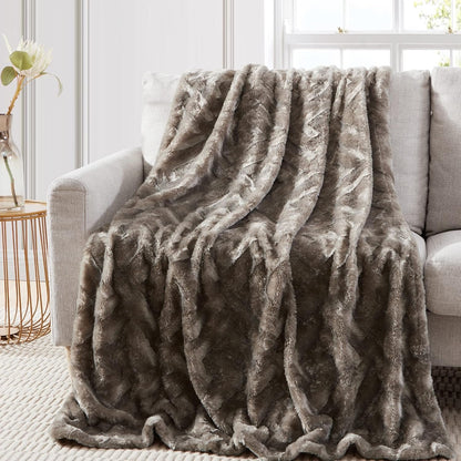 Luxury Faux Fur Geo Jacquard Throw — Badgley Mischka New York bedding
