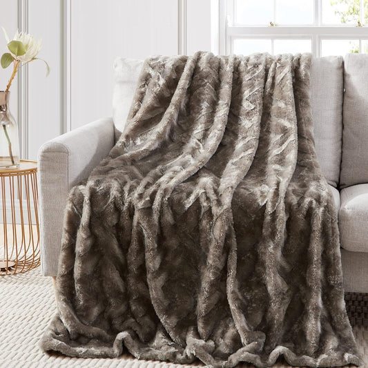 Luxury Faux Fur Geo Jacquard Throw — Badgley Mischka New York bedding