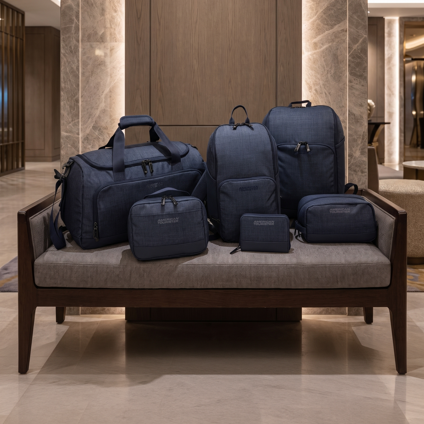 American Tourister x Atley James Blue Bags