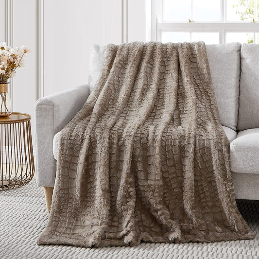 Luxury Faux Fur Gator Jacquard Throw — Badgley Mischka New York bedding