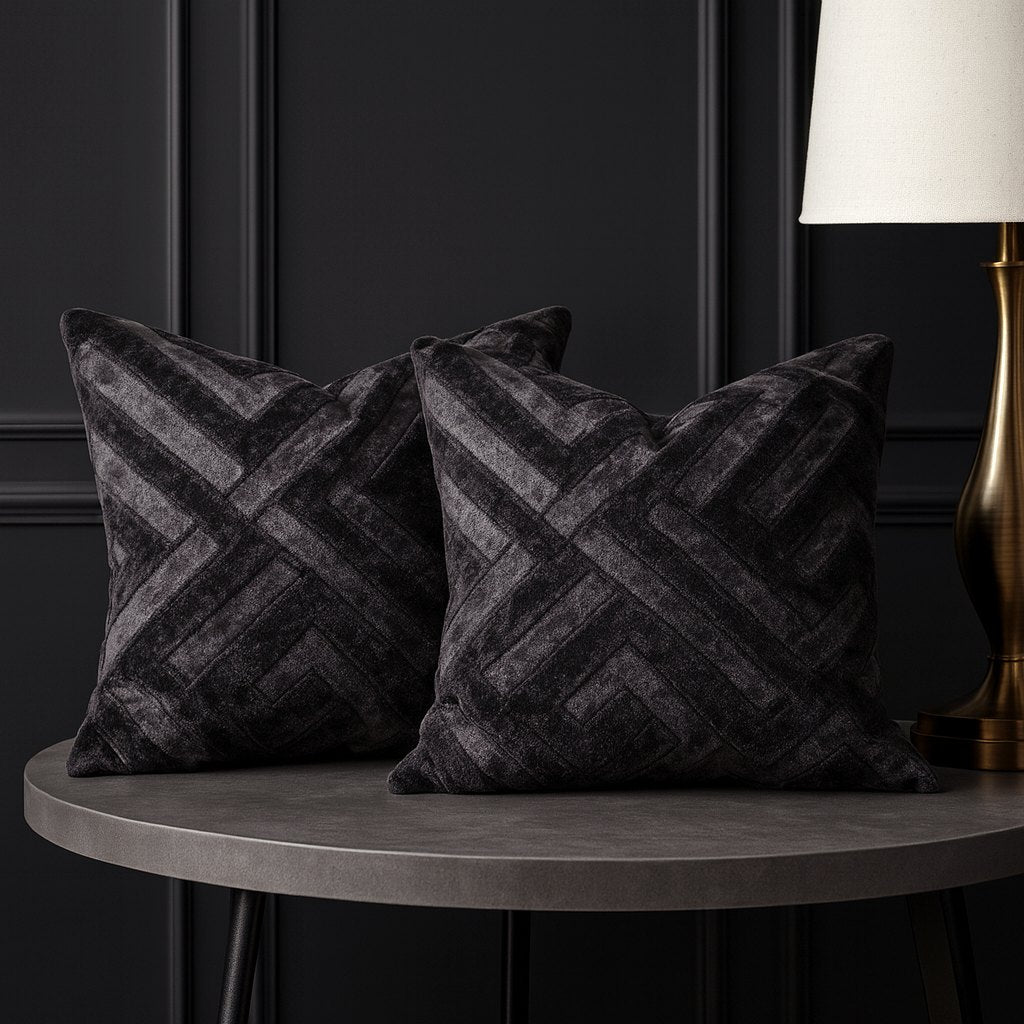 2pk Faux Fur Décor Pillow Set — Geo Jacquard — Badgley Mischka New York bedding
