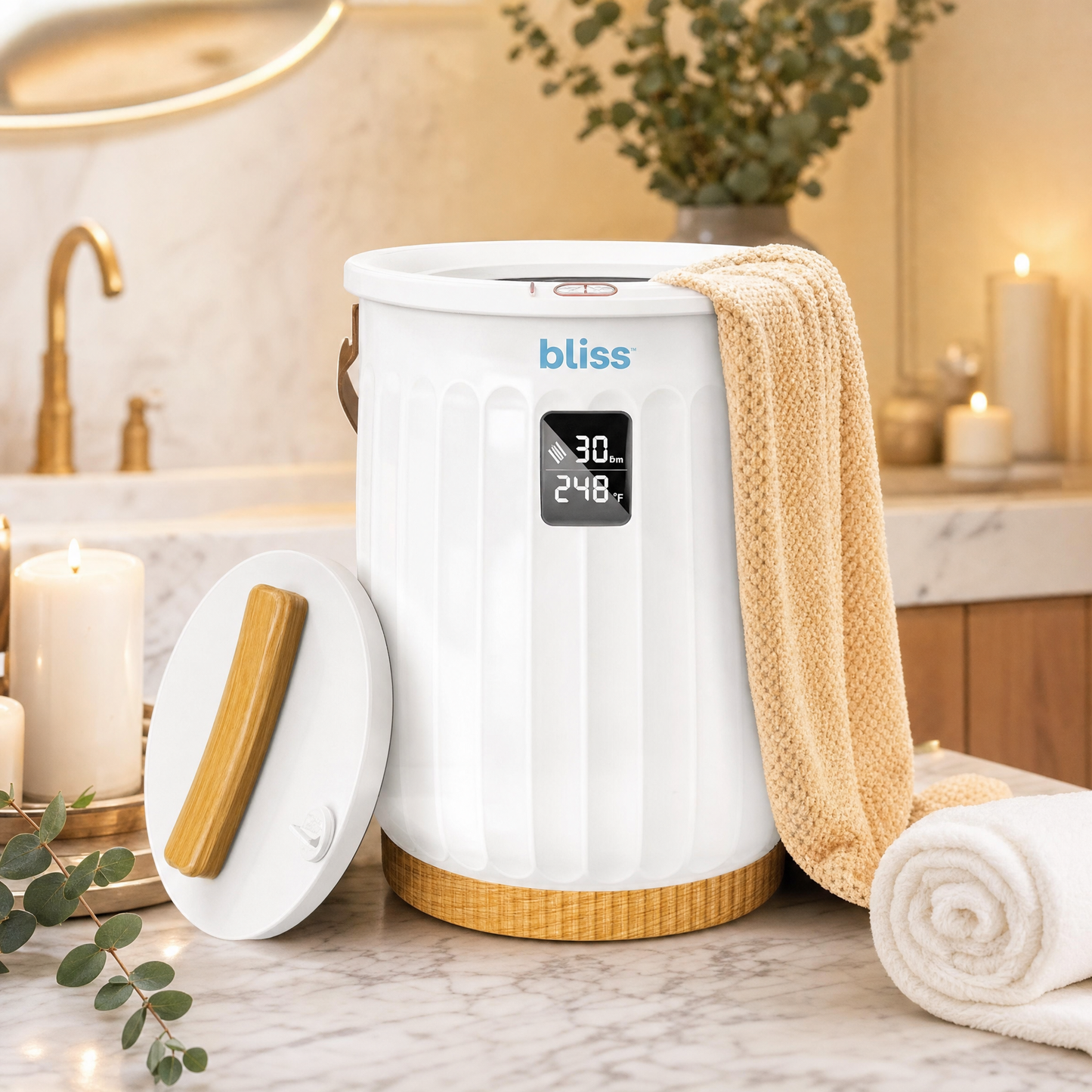 Towel warmer in spa bathroom