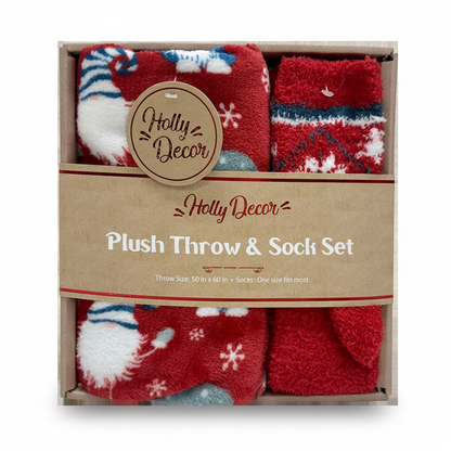 Holiday Plush Throw and Sock Gift Set