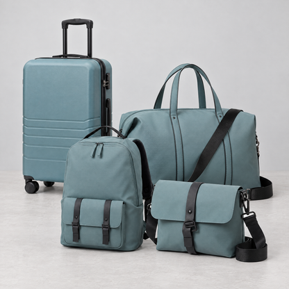 AJ Skye slate blue spinner, duffel, backpack and crossbody