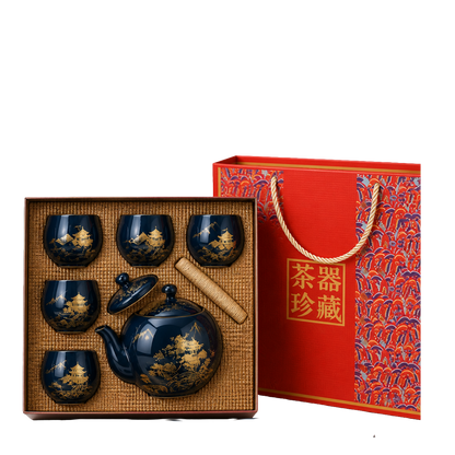 BLUE LANDSCAPE TEA SET WITH TRAY